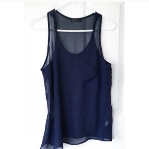 Navy blue sheer top with pocket size medium